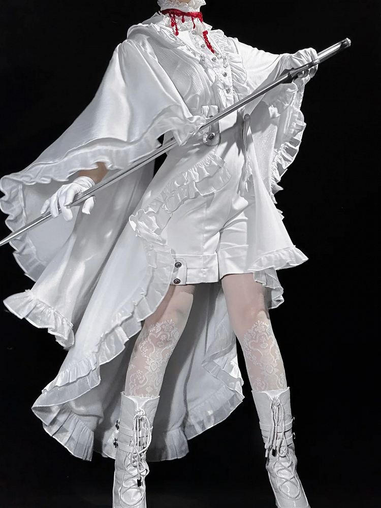 Foldover Collar Cape Lolita Gothic Design Cascading Ouji Shirt Pointed White Ruffle