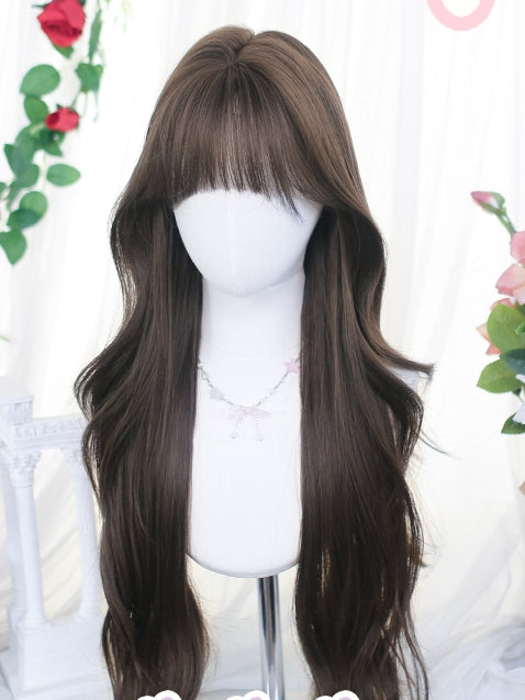 Long Air With Bangs Brown Wigs Wavy 65-70cm