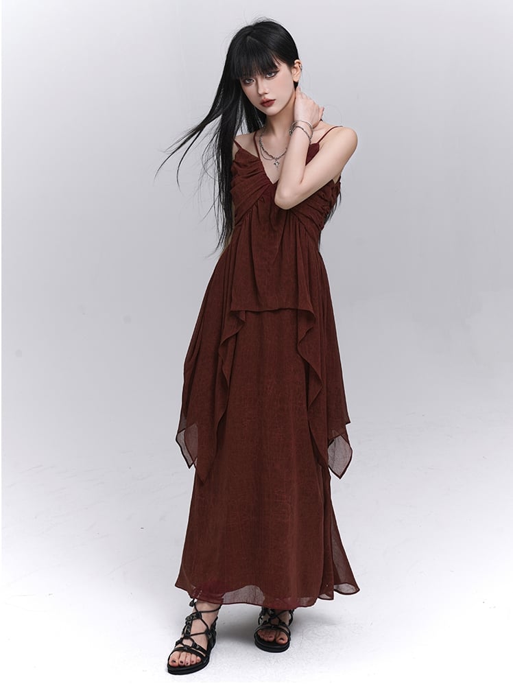 Waist Ankle Length Skirt Dark Red Elastic