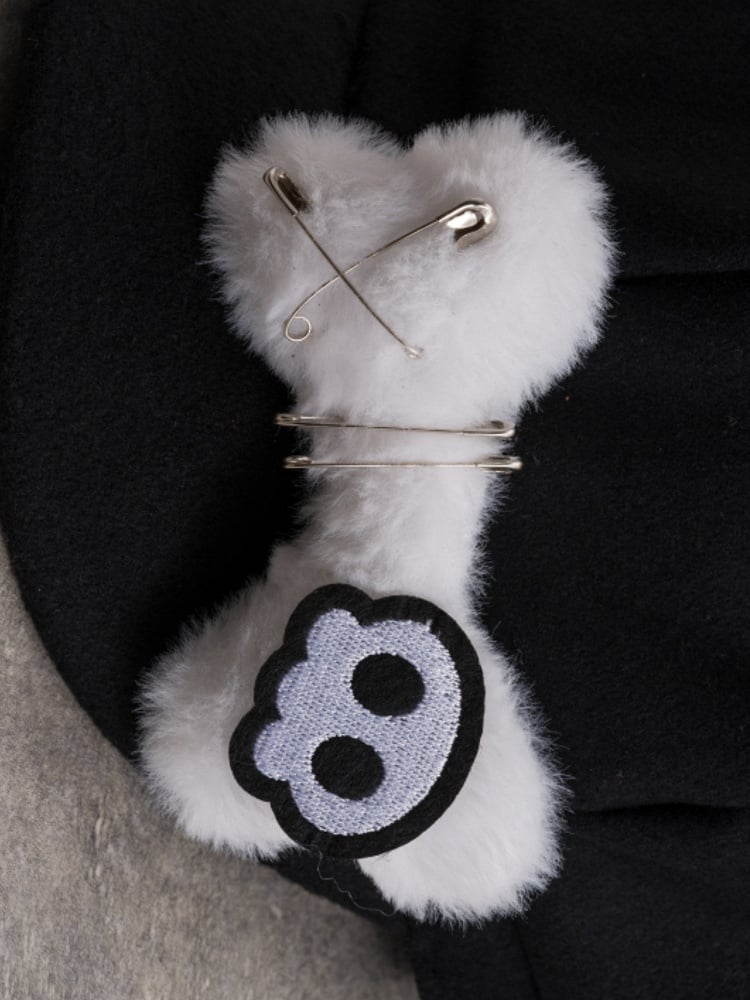 Applikation Baskenmütze Knochen Pin Katze Hut Plüsch Skelett Design verziert Ohr Gothic schwarz