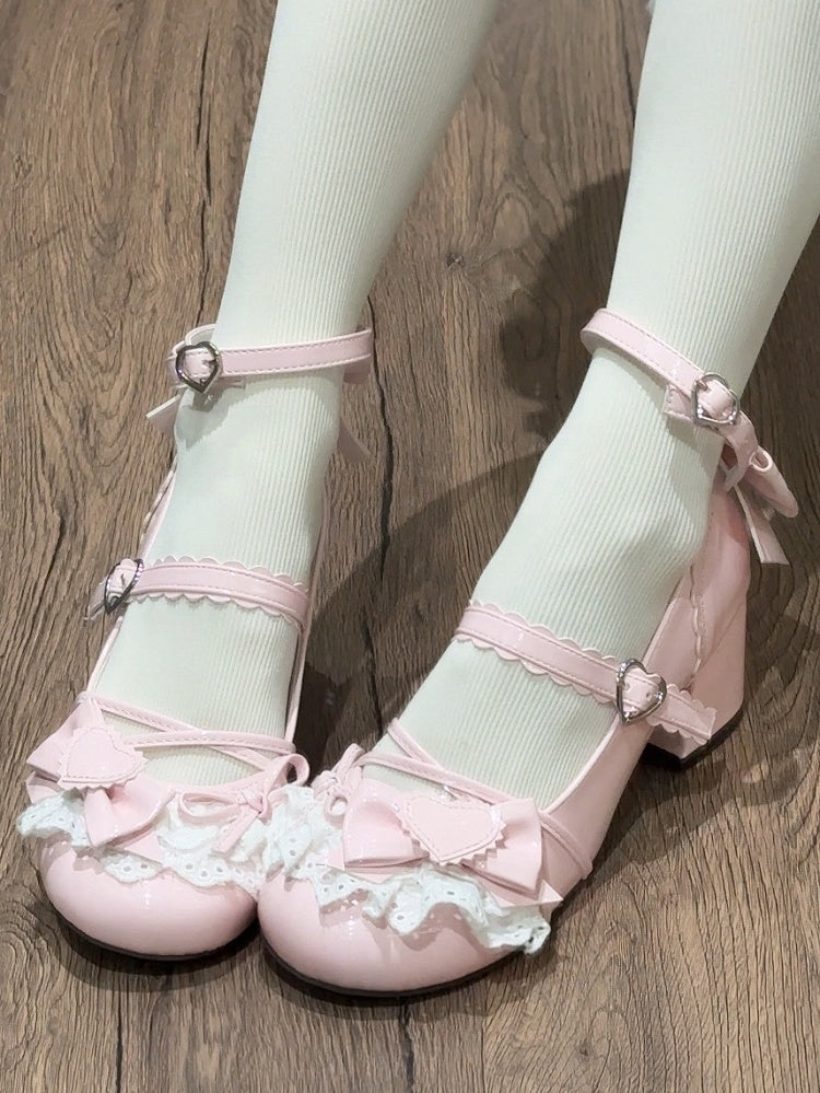 Jane Block Mid Lolita Pink Straps Heel Crisscross in Sweet - Shoes Mary
