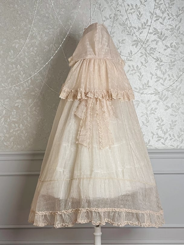 Trimming Bow Self-tie Neckline Cascading Cloak Ruffle Champagne Big