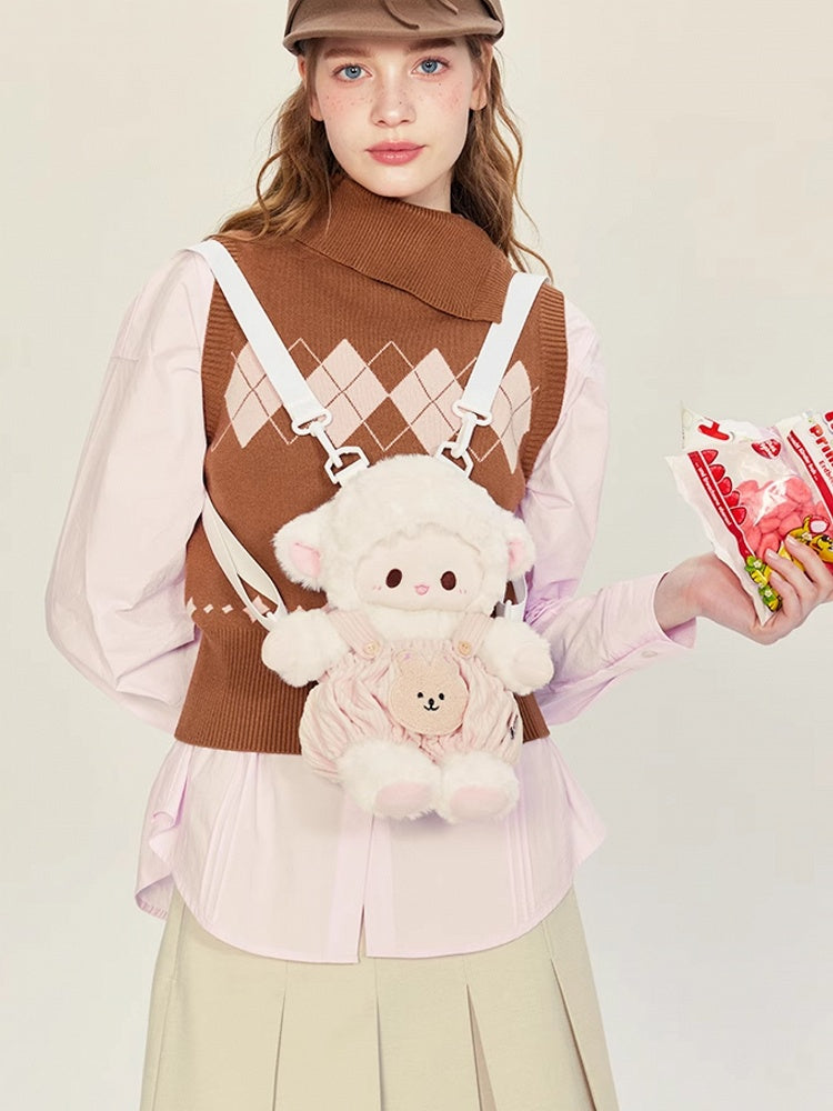 Backpack Plush WhitePink Cute + Lamb Middle/Large Pants Overall Size