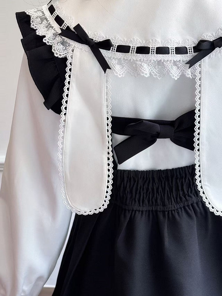 Tiered Jirai Kei Black Skirt with Bowknots on Overall Dress Hem