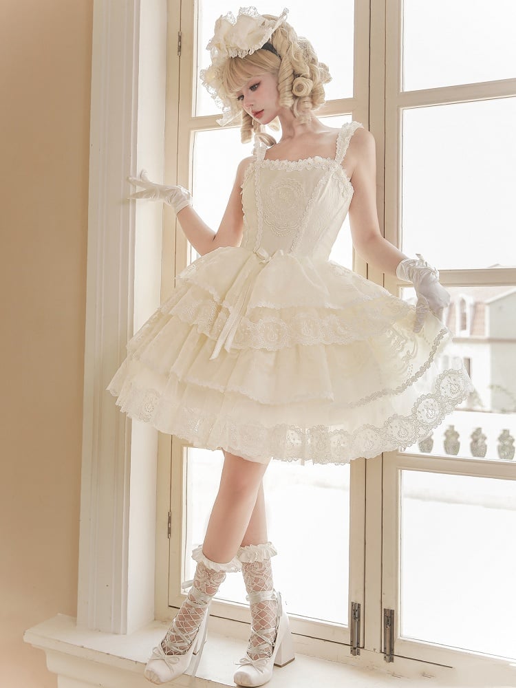 Corset Tiered Dress Lolita Skirt White Creamy Princess