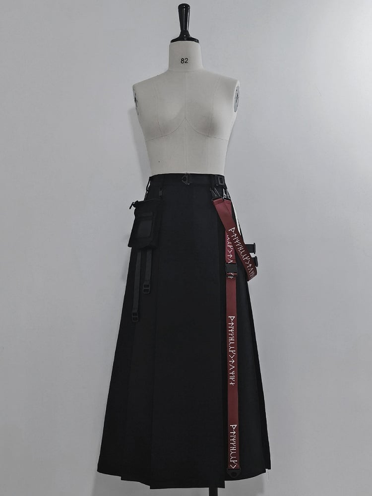 and Black Waist Cargo Straps Bag Skirt High with Slit