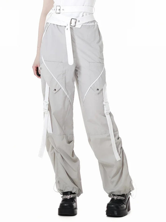 Pants Gray Drawstring Cuffs Snap Details Techwear