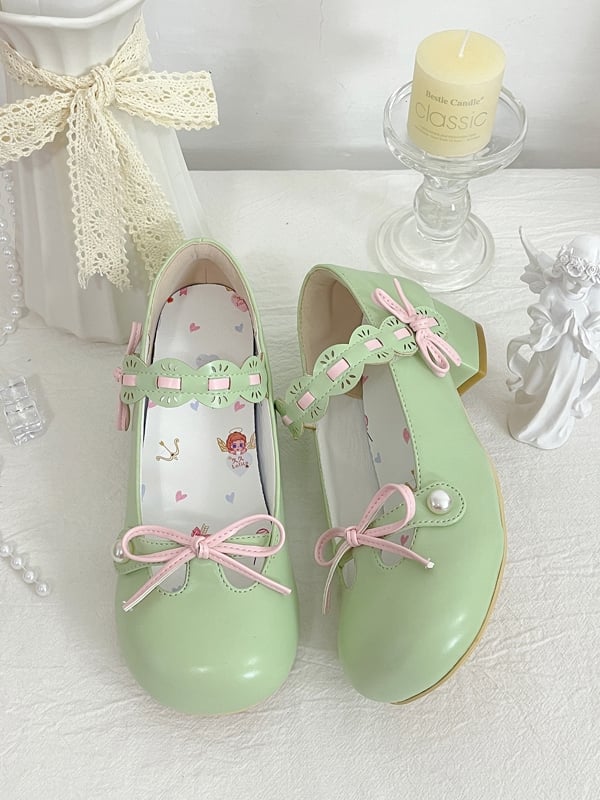Top Beaded Apple Lolita at Bow Green Knotted Round Decorated Toe