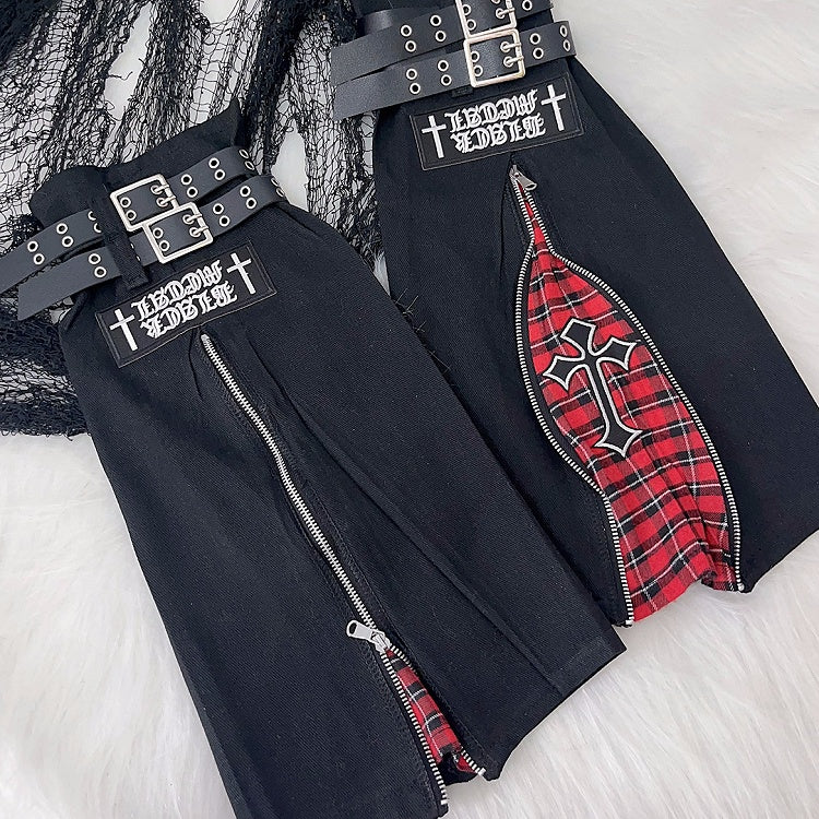 Punk Beinwärmer Y2K Kreuz Applikation