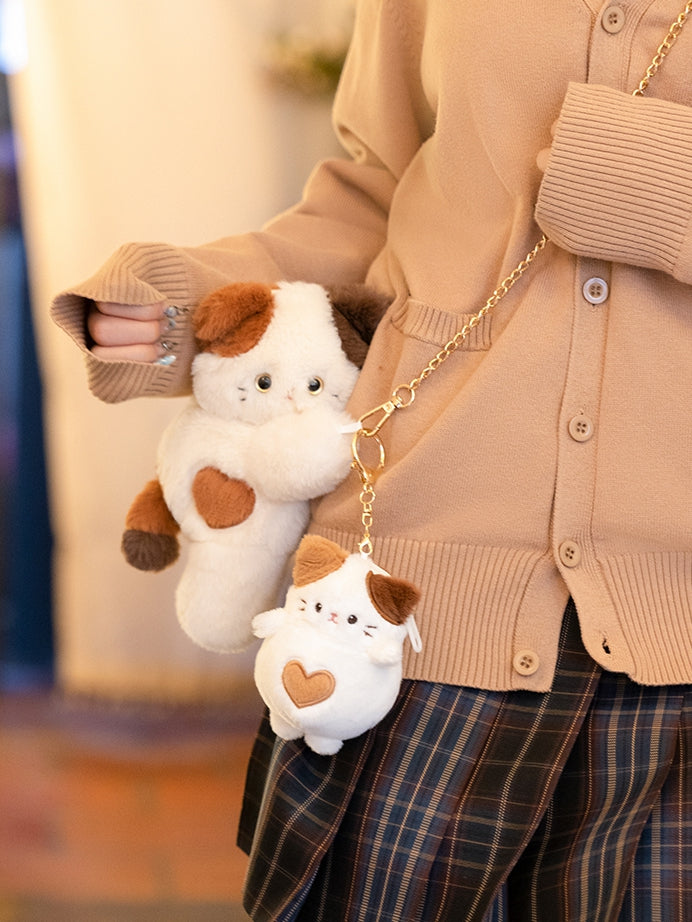 Small/Middle/Large Backpack/Crossbody Options Bag Cute 3 Keychian Heart Size White Kitty + Plush