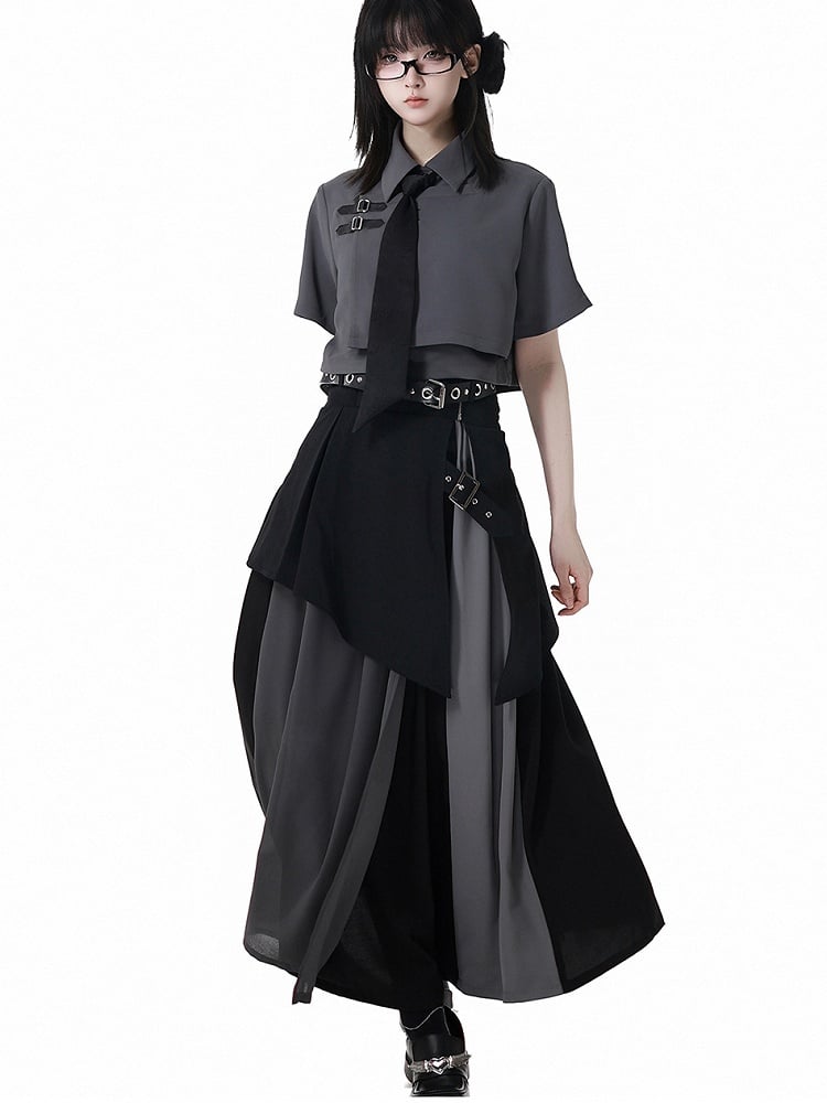 Black Asymmetrical Hem Corset Belt with Buckle Belt