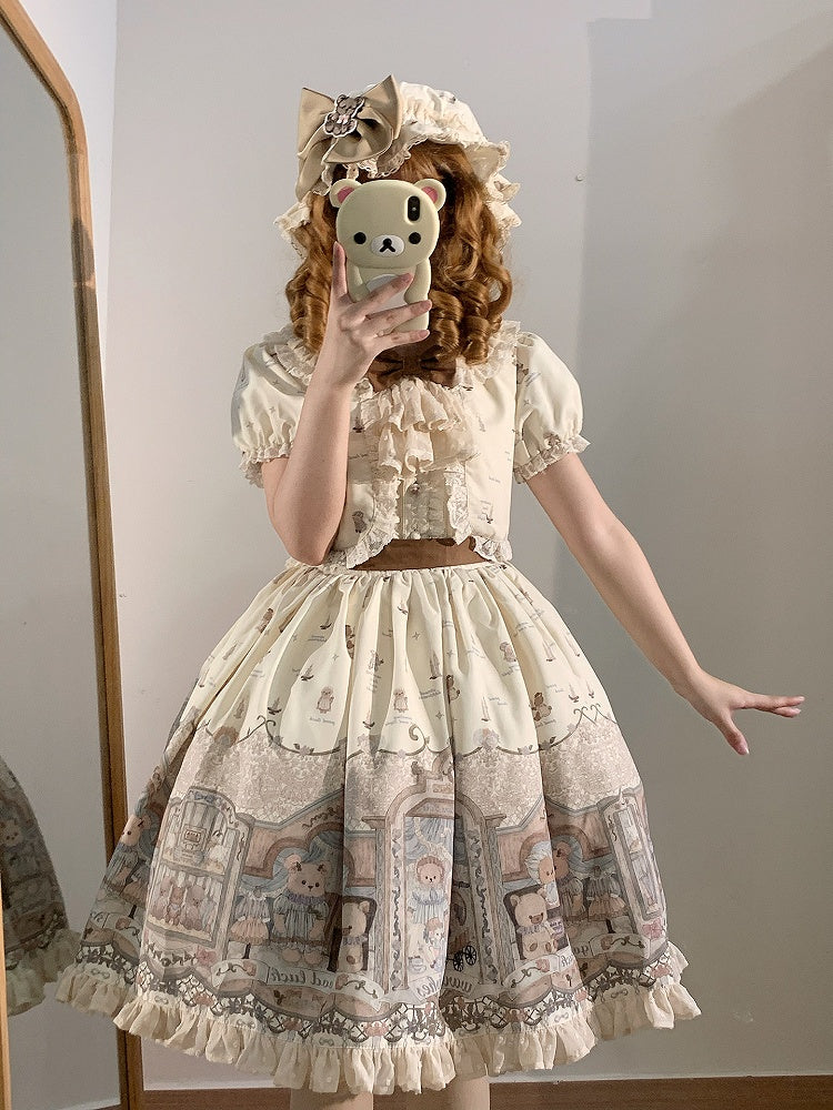 Beige Sweet Teddy Lolita Dress Fake Two-pieces Design