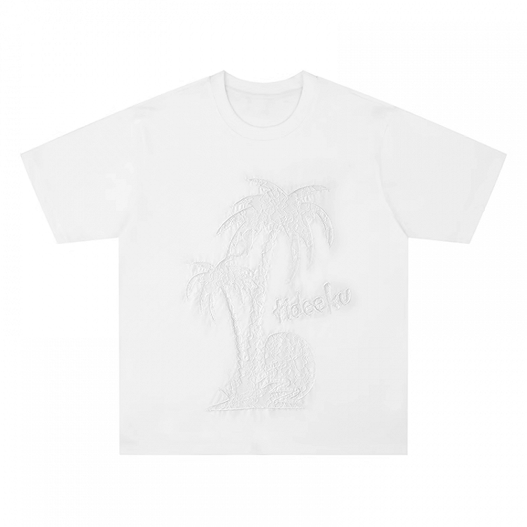 T-Shirt Coconut Tree Print Weiß Rundhals Tonal