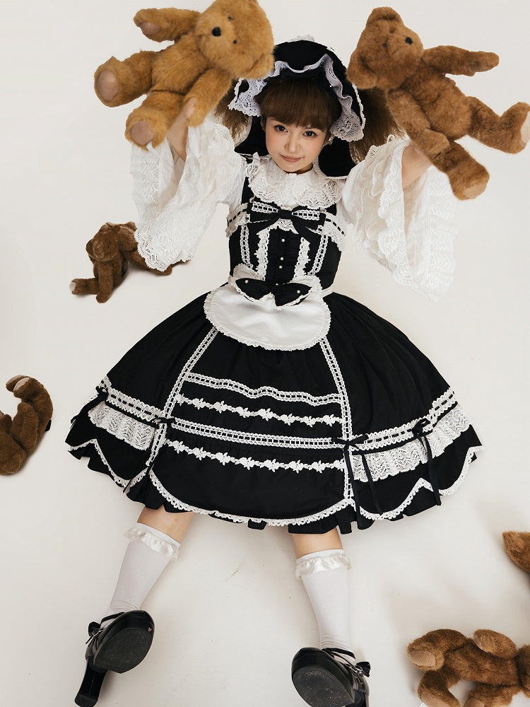 Trimmen Sie alten schwarzen Pullover Saum Schule Rand Kleid gewellten Rock Lolita
