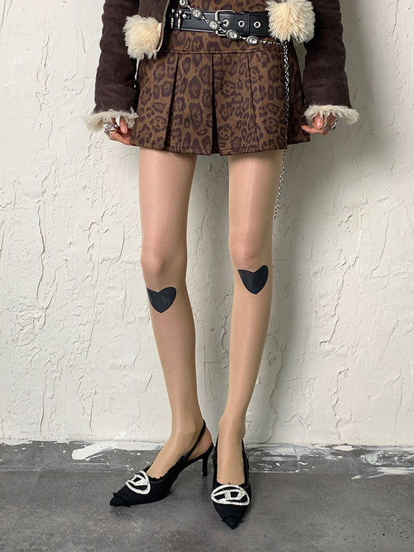 Nude/Black Heart Tights