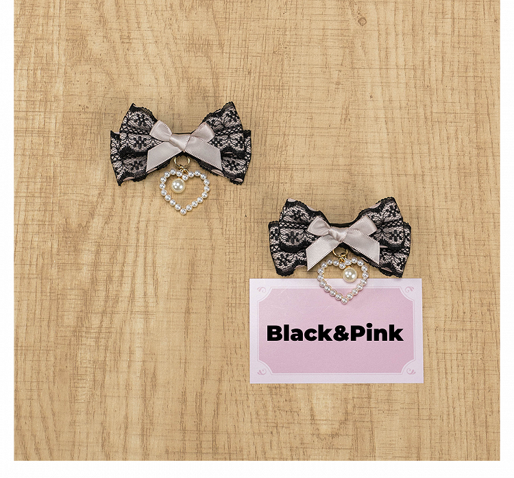5 Colors Beaded Heart Charm Jirai Kei Lace Bow Hairclips
