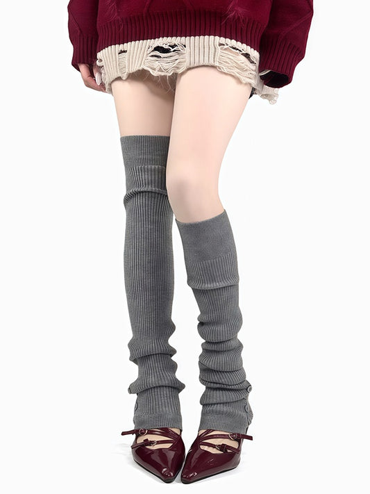 Off-white/Grey/Wine Red/Black Button Knitted Leg Warmers