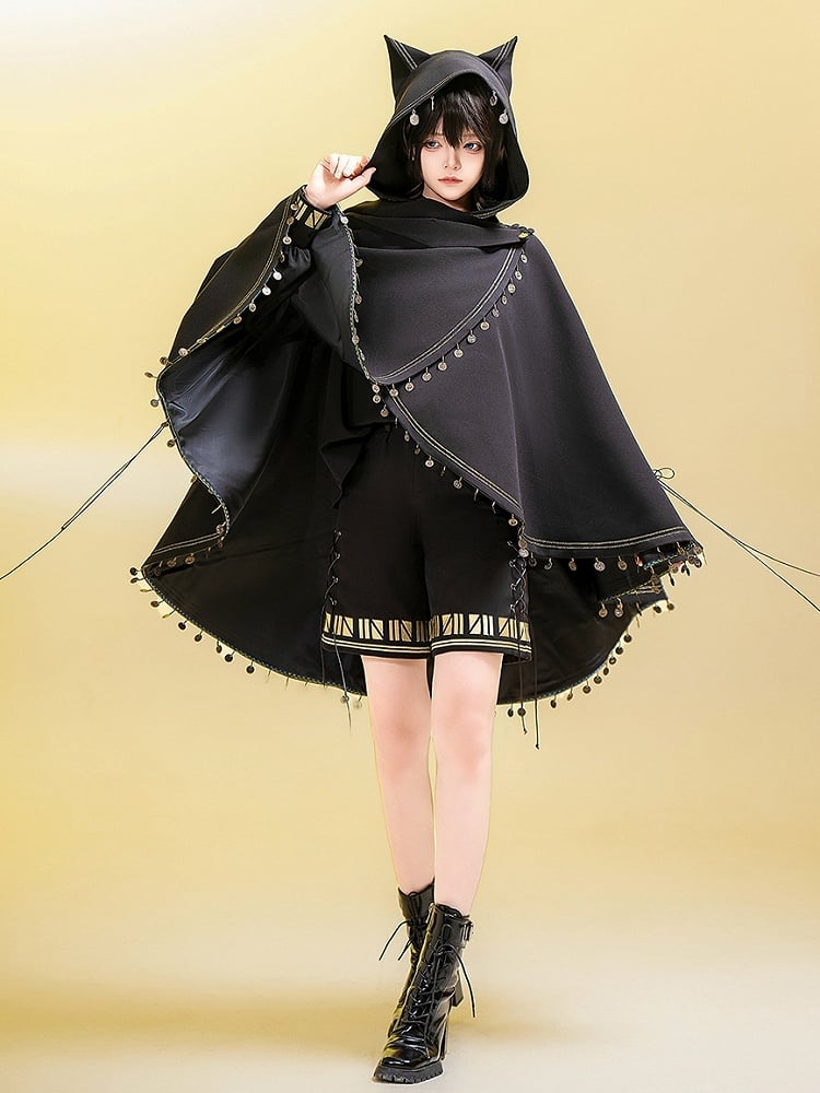 Fashion Cat High-low Ears Hem (Do Machine Black Ouji Not Wash) Cape Hooded