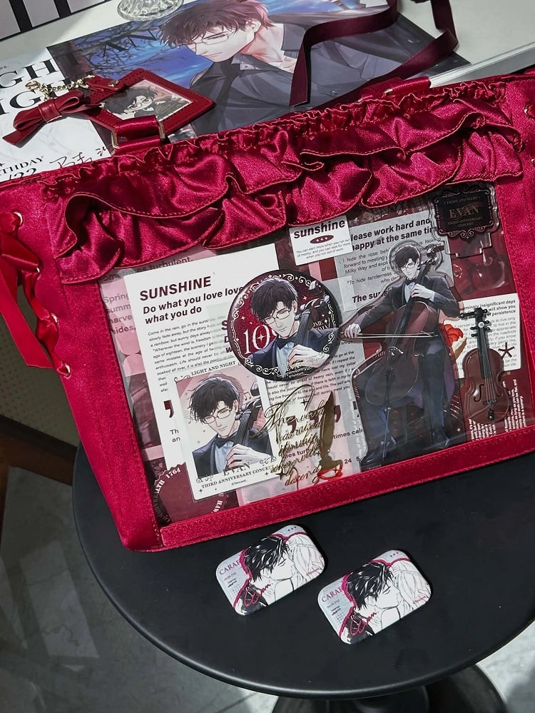 Red Wine Ruffle Card Satin Self-tie Trims With Straps Bow Holder Bag Ita