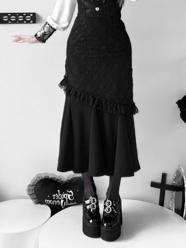 Waist Heart Rhinestone Jirai Kei Mermaid Skirt Black High