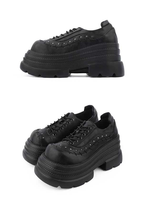 with Platforms Details Black Stitched Decor Gothic Studs