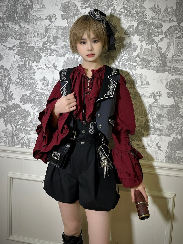 Shorts Lolita Ouji Straps Waist Black Corset with Belt High