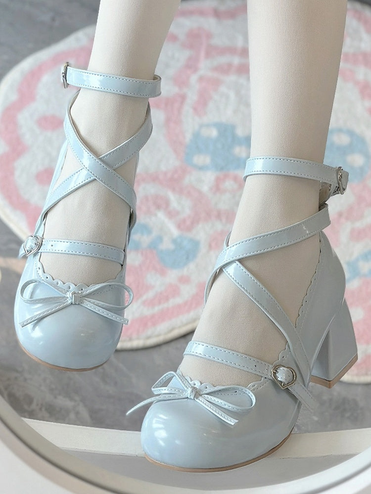 Mid mit Jane Mary Sweet Lolita Heel - Blaue Schuhe mit geknoteter Schleife