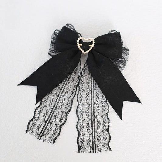 Decoration Black Jirai Hairclip With Kei Large Heart Lace Bowknot