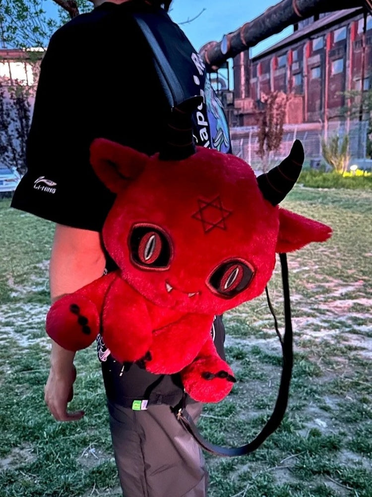 Red Devil Gothic Plüsch Rucksack Tasche