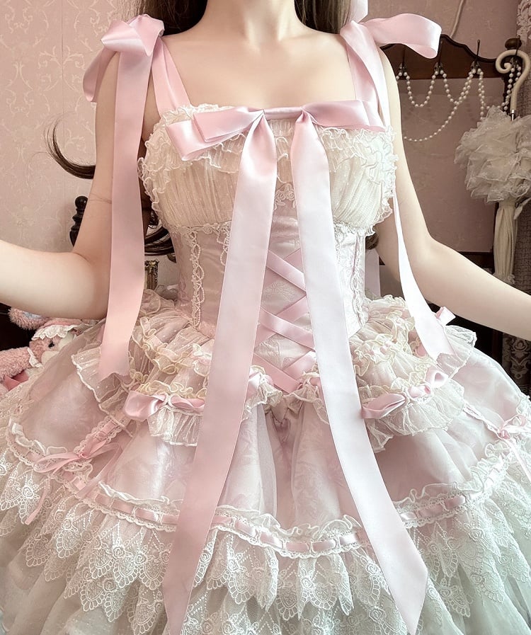 Boned Waist Lolita Princess Basque Bust 80-88CM Balletcore Pink Skirt Clearance-Size Jumper S for