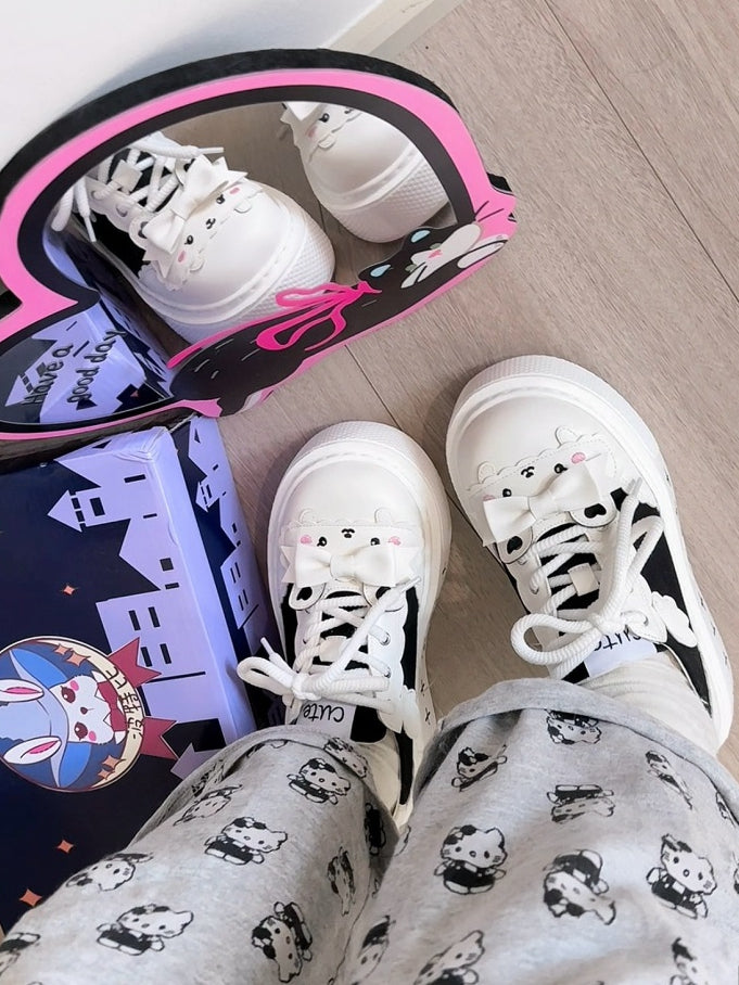 Decor Cute with Shoes Black Canvas White Themed Bow Bunny