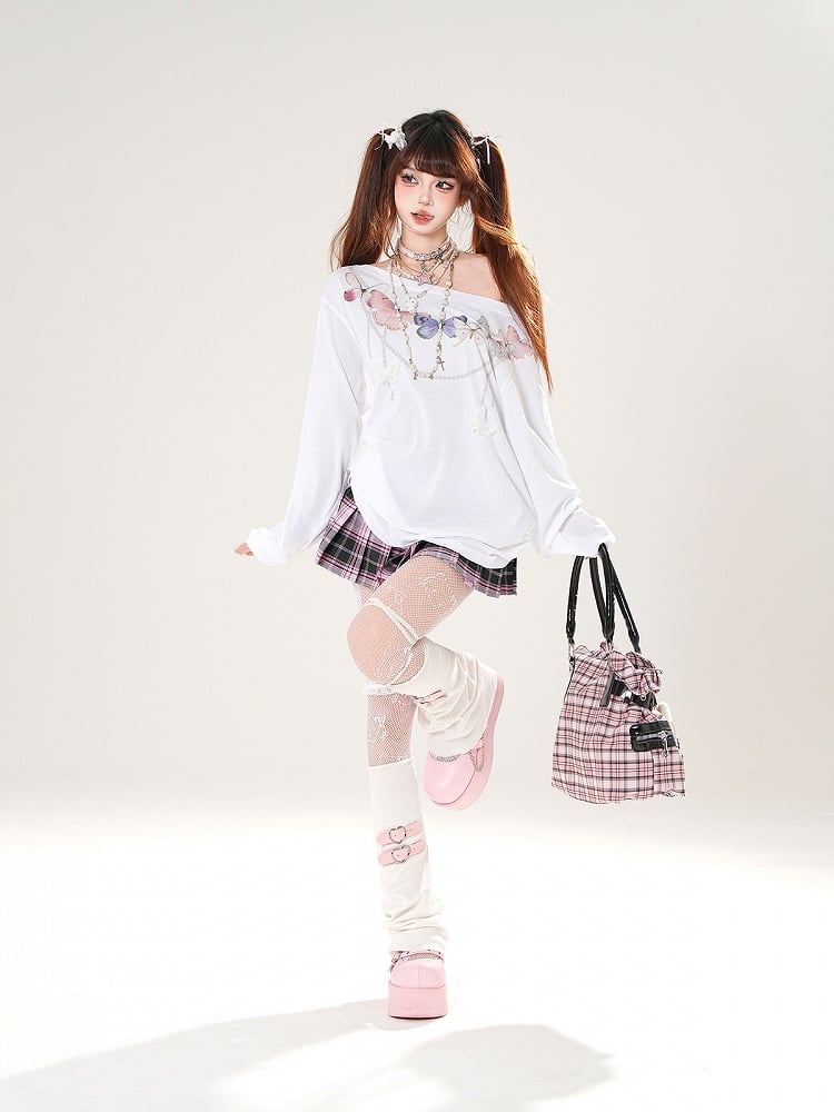 Back Cutout White/Pink Asymmetrical Detail Butterfly-shaped