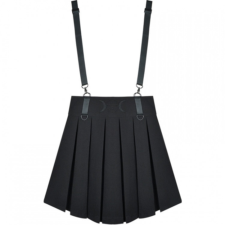 Black High Waist Box Pleat Overall Skirt