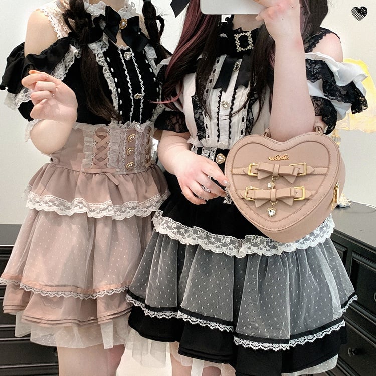 ウエスト スイートハートボタントリム ハイレース ブラック/ピンク/ブルー