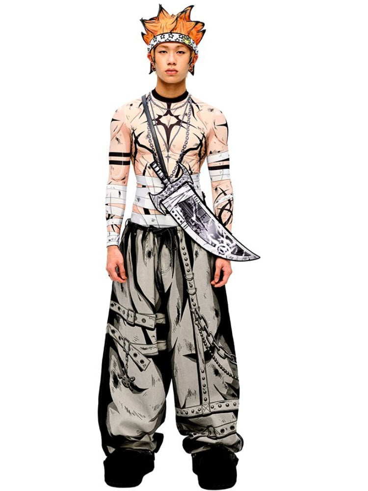 Gray Cartoon Lightning Knife-Shaped Crossbody