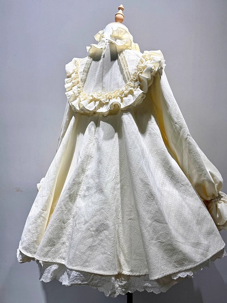 High Dress Bow Ruffled Sleeves Big Long Beige Sweet Cotton Lolita Neck