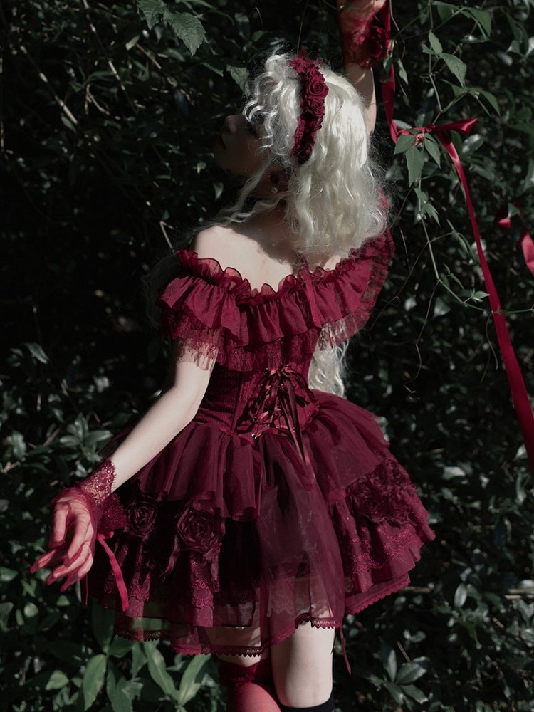 Roses Design Red Lolita Skirt Gothic