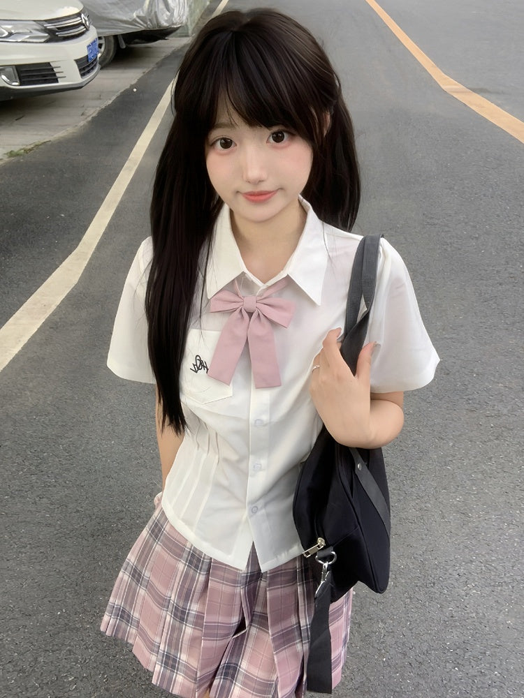 Preppy White Shirt Style Buchstabenstickerei Uniform JK