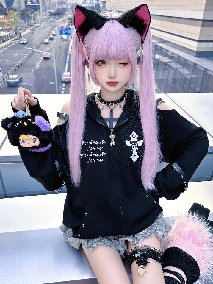 With Full Pink 30CM 70CM + Ponytail Short Double Bangs Clips Length Claw Straight Wig