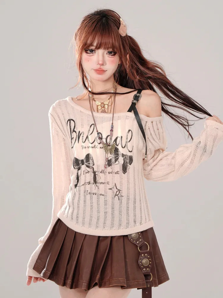 ストラップ バックル ブラック/ブラウン プリーツスカート