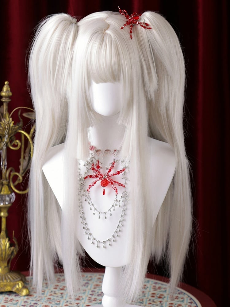 Perruque synthétique longue et lisse coupe Hime blanche