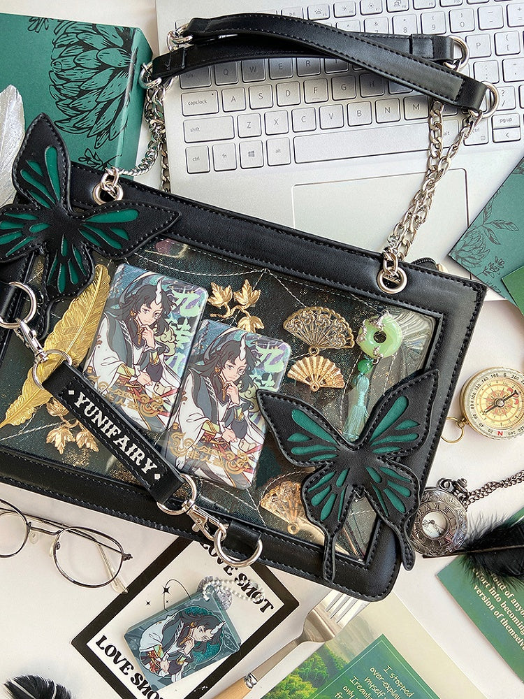 Green Butterfly Spiderweb Detail Small Version Black Ita Shoulder Bag
