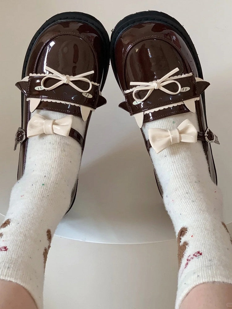 Niedriger Absatz mit braunem PU-Lammherz, benommener Schnalle und Schleifendetails, Schuhe JK Cute
