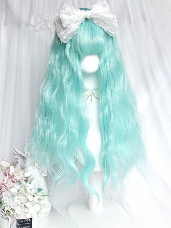 Wavy 65CM Wig Green With Bangs Full Length