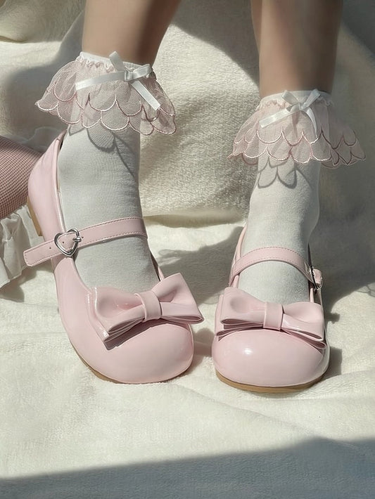 Janes Clasp Bow with Pink Decorative Light - Mary Fashion Lolita for Heart Round Toe