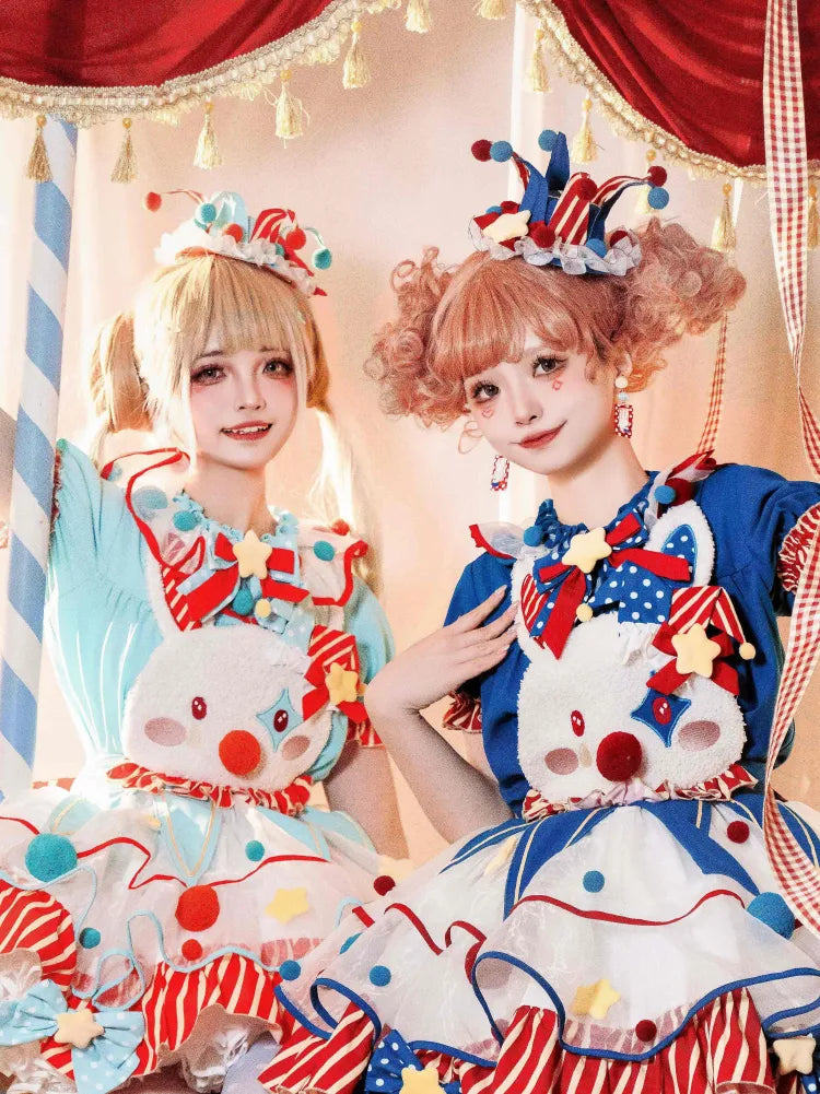 Dunkelblau&Rot / Grün&Orange Pastell Clowncore Hut