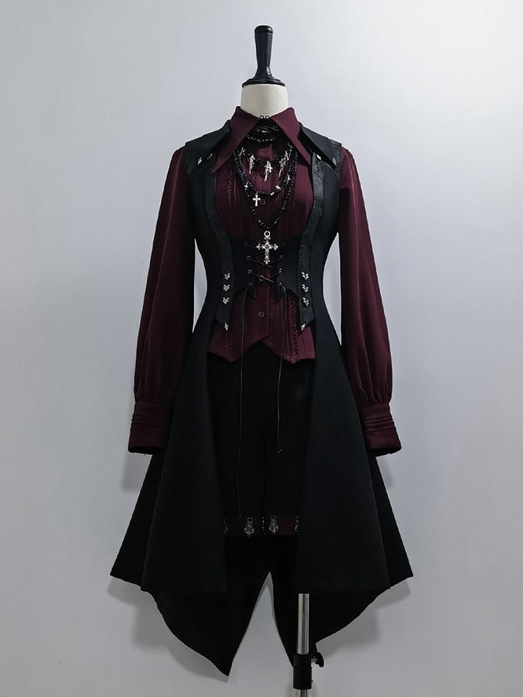 Straight-leg Shorts Black Lolita Ouji Cuffs Red