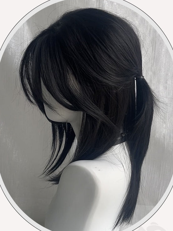 Black Above Bust Length Straight Synthetic Wig With Bangs