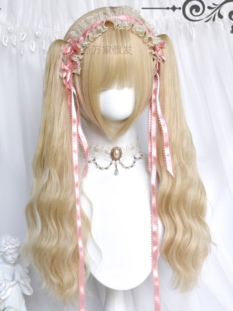 With Ponytails Wavy Two + Blonde Clips Shirt Claw Bangs Wigs