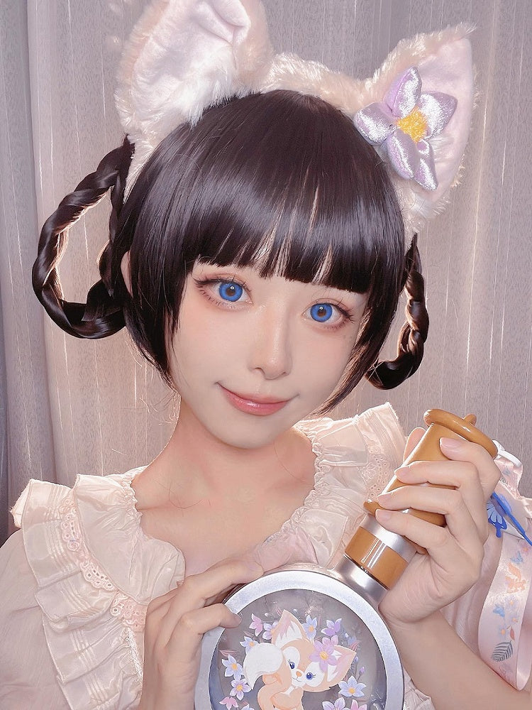 Braided Short Bangs Wig + Ponytail Black 55CM Claw 30CM Clips Full Straight Double With
